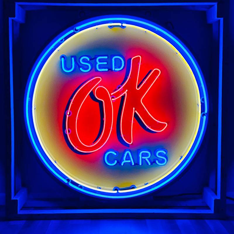 ok used cars neon sign