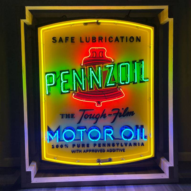 neon road pennzoil the tough film motor oil sign