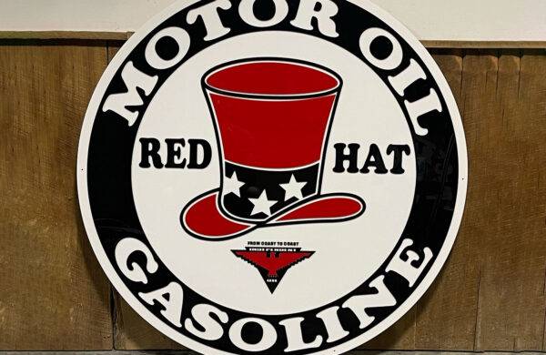 Neon road red hat motor oil gasoline sign