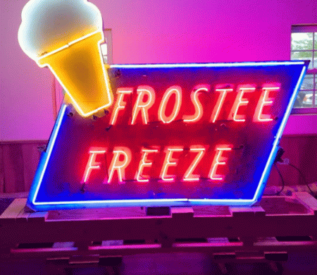 Neon road frostee freeze sign on and off
