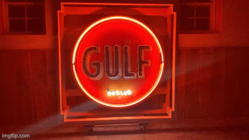 Neon road red gulf dealer round sign