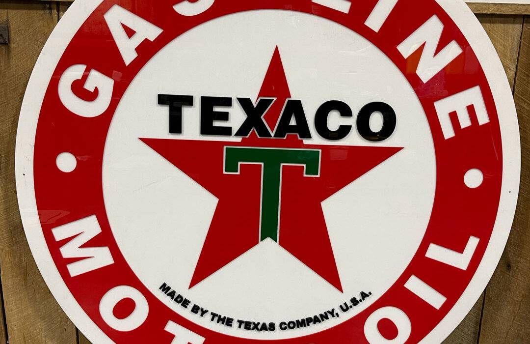 Neon road Texaco gasoline and motor oil wall hanger sign
